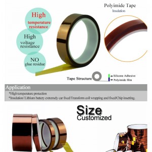 Kapton Polyimide High Temperature Resistant Tape with Silicone Adhesive for Masking, Soldering etc.